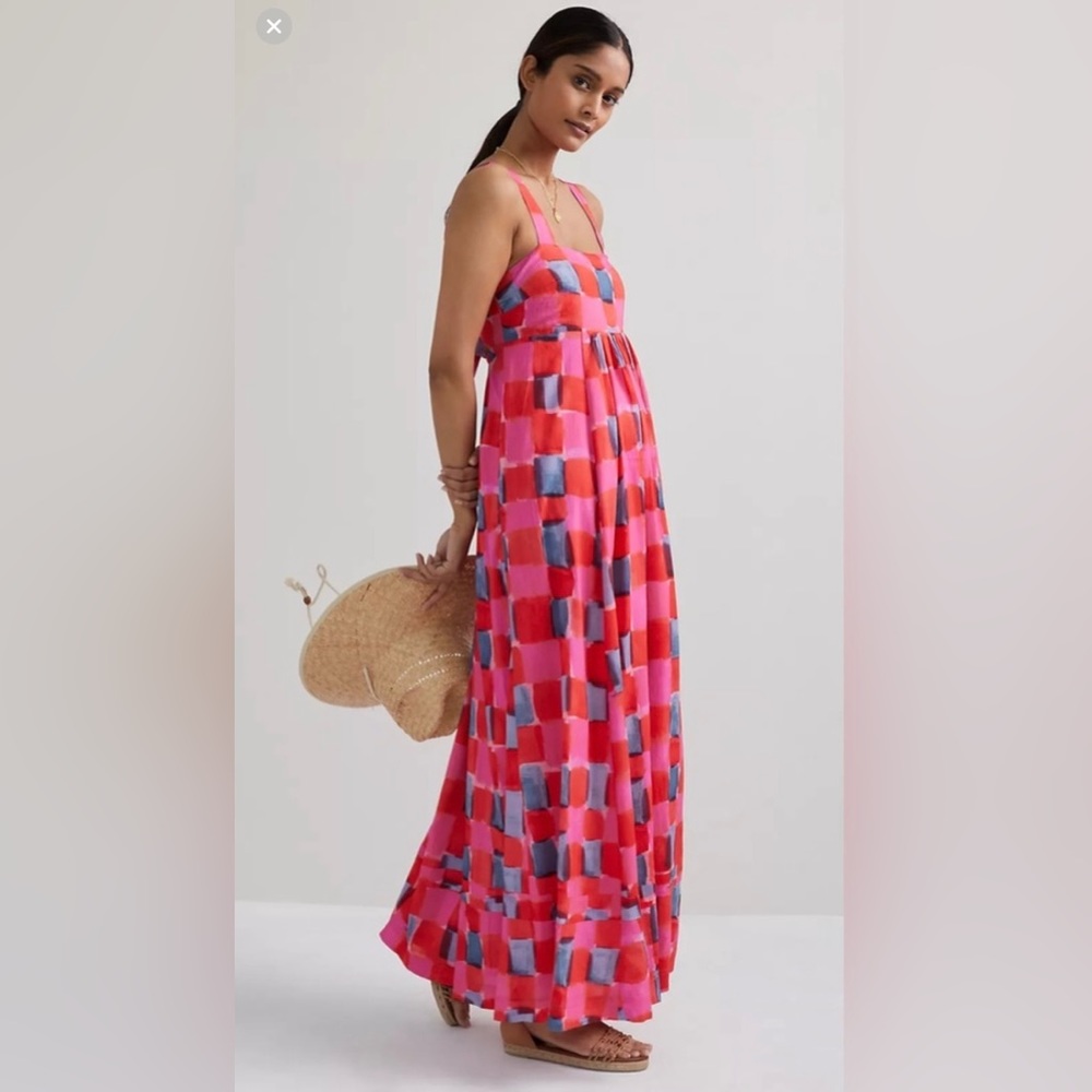 Anthropologie Maeve Madison Pink Watercolor dress size L